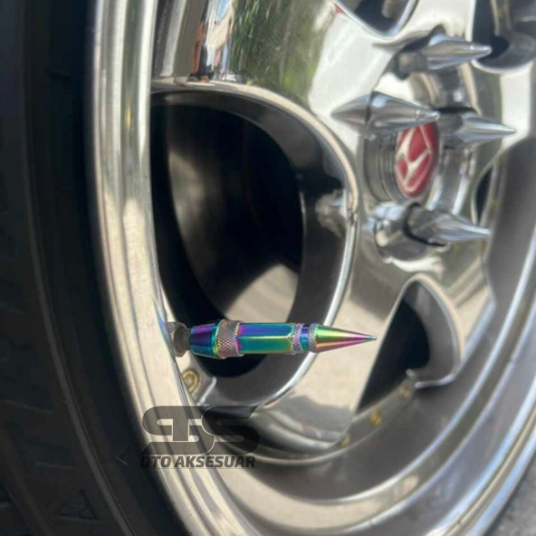 Sivri Mermi Metal Sibop Kapağı Bukalemun Renk Araba, Motosiklet, Bisiklet 4lü Set - 2