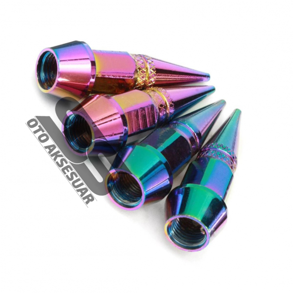 Sivri Mermi Metal Sibop Kapağı Bukalemun Renk Araba, Motosiklet, Bisiklet 4lü Set - 3