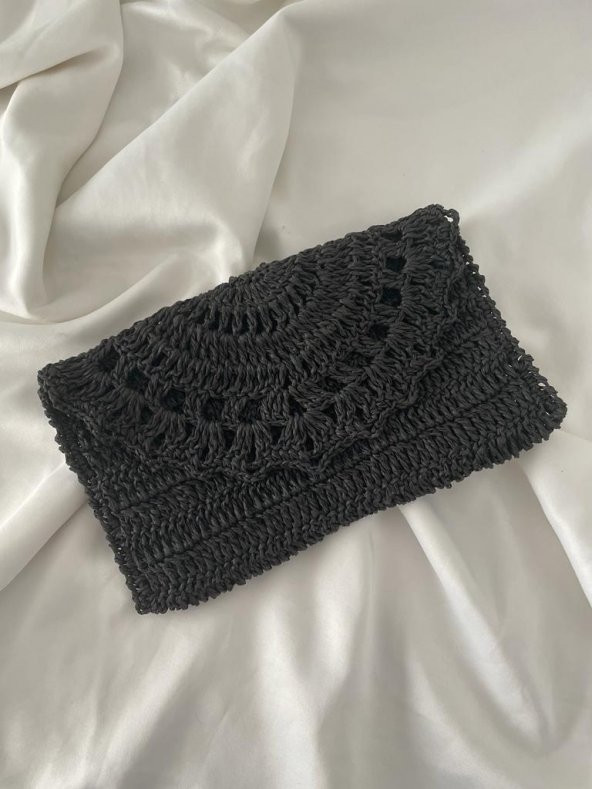 Portföy & Clutch Siyah Hasır Çanta - 1