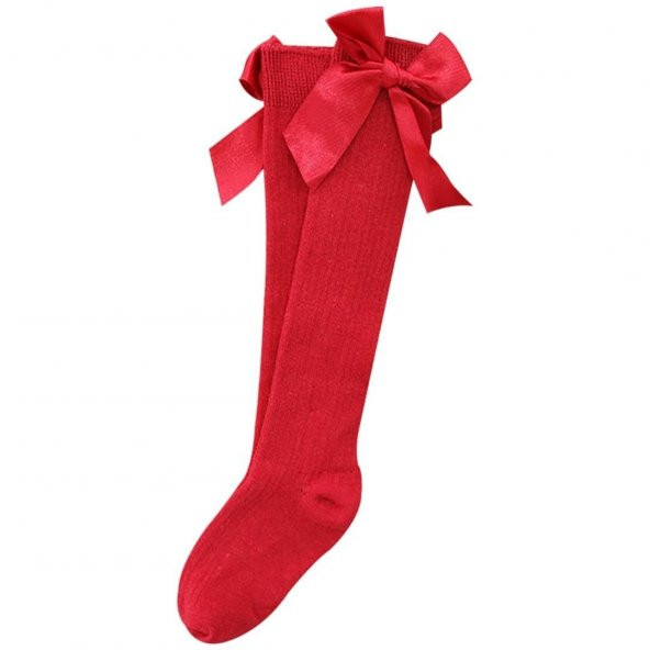 Kız Bebek Kurdelalı Diz Altı Kırmızı Çorap