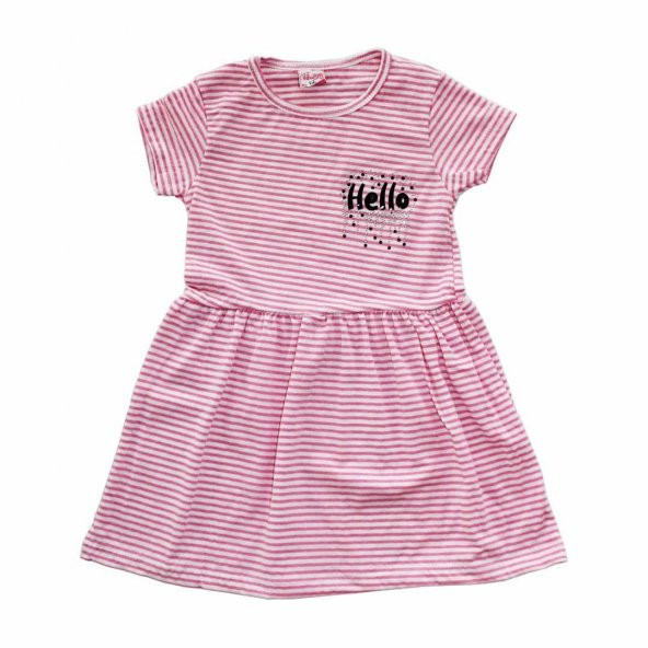 Hello Çizgili Kız Bebek Elbise