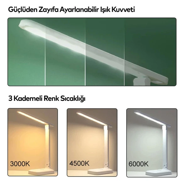 Klaus Ledli Masa Lambası 3 Modlu Oynar Başlıklı Şarjlı Çalışma Lambası 9W - 4
