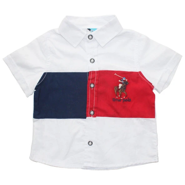 Erkek Çocuk Kırmızı Laci Atlı Nakışlı Beyaz Kısa Kol Gömlek