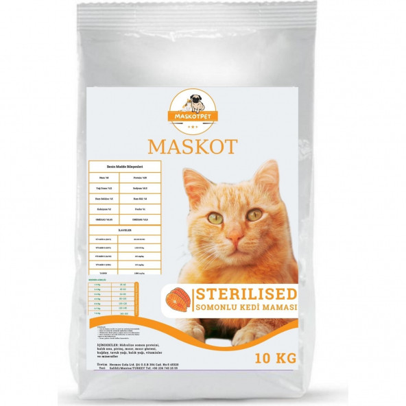 Maskot Steril Somonlu Kısırlaştırılmış Kedi Maması 10 kg