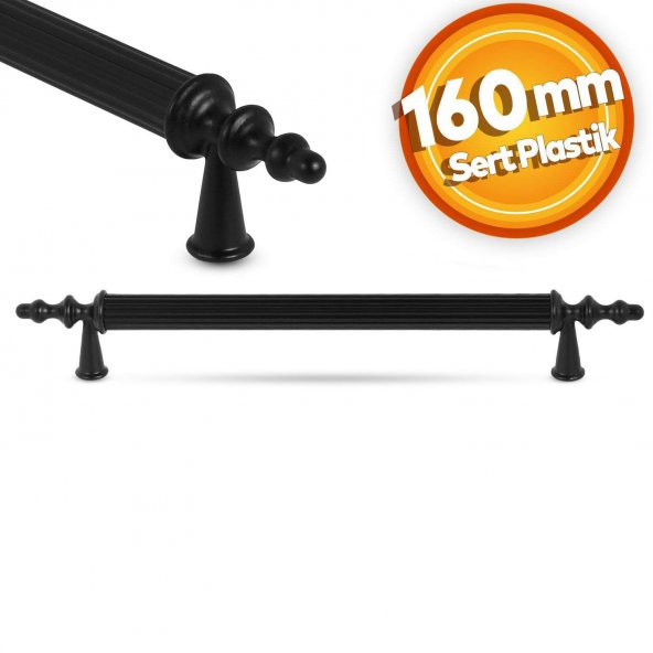 Mobilya Çekmece Mutfak Dolap Kapak Kulpu Kulbu 160 mm Siyah Sert Plastik Kulp (5 Adet) - 7