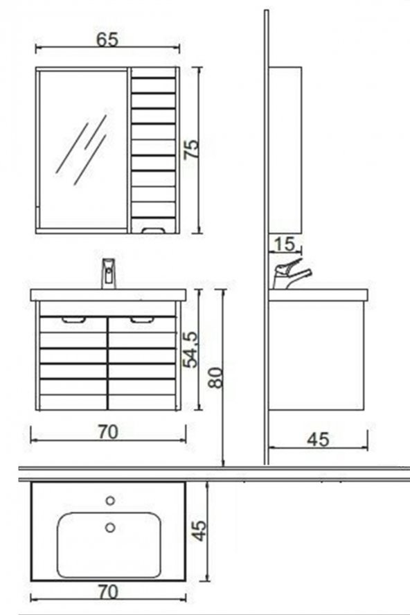 Denko Mostar 70 cm MDF Banyo Dolabı Takımı Alt Modül - 3
