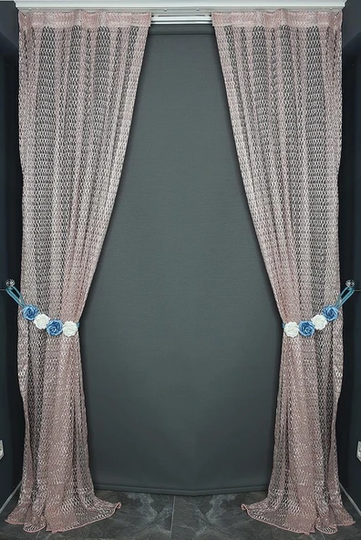 BÜYÜK BAKLAVA PUDRA  RENK TEK KANAT Hazır dikilmiş Pileli Fon Perde 300*260 cm - Resim 4