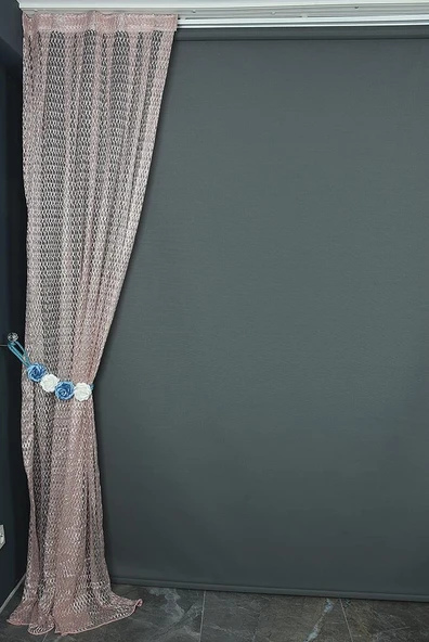 BÜYÜK BAKLAVA PUDRA  RENK TEK KANAT Hazır dikilmiş Pileli Fon Perde 300*260 cm - Resim 3