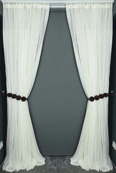 KARDELEN MODEL KREM RENK TEK KANAT Hazır dikilmiş Pileli Fon Perde 300*260 cm ürün görseli