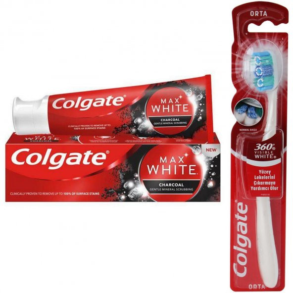 Colgate Optic White Aktif Kömür Diş Macunu 50 ml + Visible White Diş Fırçası Orta