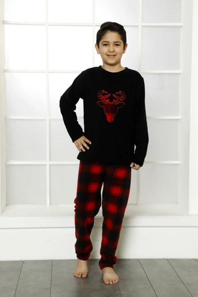 Kışlık Baba Oğul Polar Pijama Takımı -Geyikli Yılbaşı Aile Pijaması- Tek Adet - 6