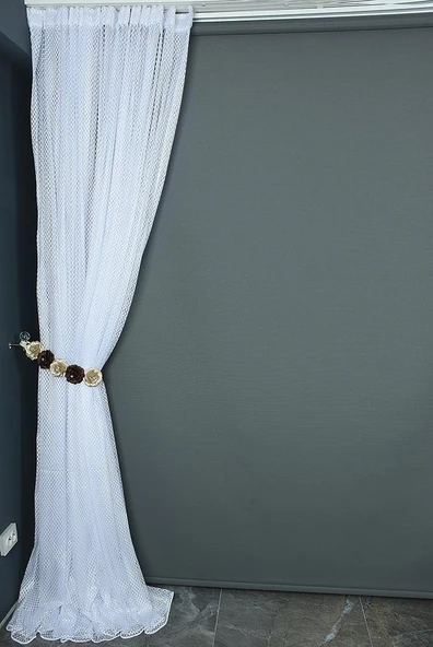 KURŞUNLU BAKLAVA MODEL BEYAZ RENK TEK KANAT Hazır dikilmiş Pileli Fon Perde 300*260 cm - Resim 5