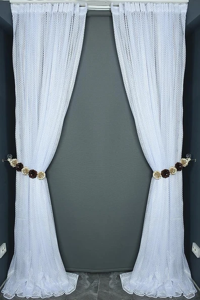 KURŞUNLU BAKLAVA MODEL BEYAZ RENK TEK KANAT Hazır dikilmiş Pileli Fon Perde 300*260 cm - Resim 7