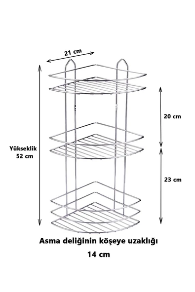 SAS Yapışkanlı Banyo Köşeliği Düzenleyici Şampuanlık Duş Rafı Krom EK-03 - 3