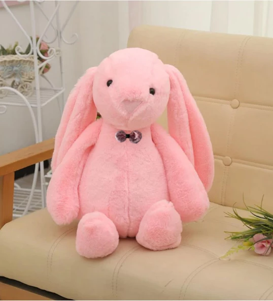 Oyun ve Uyku Arkadaşım PAPYONLU Uzun Kulak Bunny Peluş Tavşan 65 cm Pelüş tavşan - 7