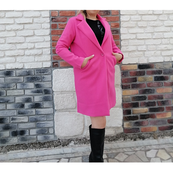 Kadın Kaban İthal Pembe Kaşe Kumaş Astarlı Düğmeli Cepli Midi Boy - 2