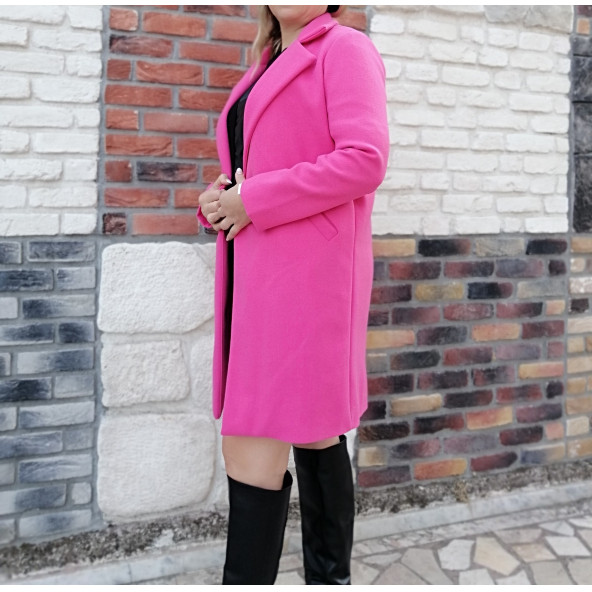 Kadın Kaban İthal Pembe Kaşe Kumaş Astarlı Düğmeli Cepli Midi Boy - 3