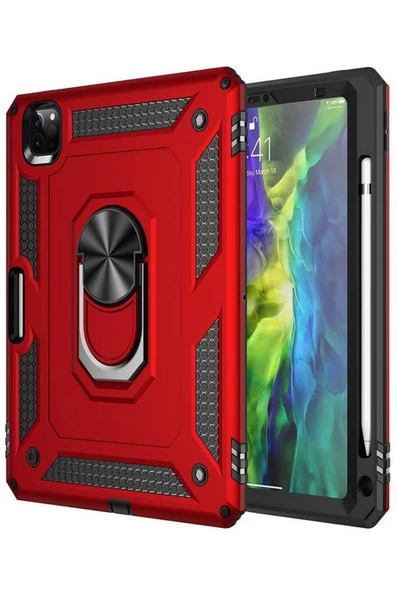 Apple iPad Pro 11 2021 (3.Nesil) Kılıf Yüzüklü Standlı Armor Zırh Tablet Silikon - Resim 2