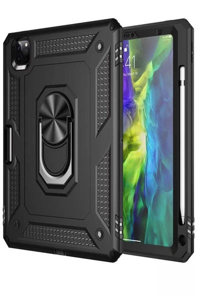 Apple iPad Pro 11 2021 (3.Nesil) Kılıf Yüzüklü Standlı Armor Zırh Tablet Silikon - Resim 3
