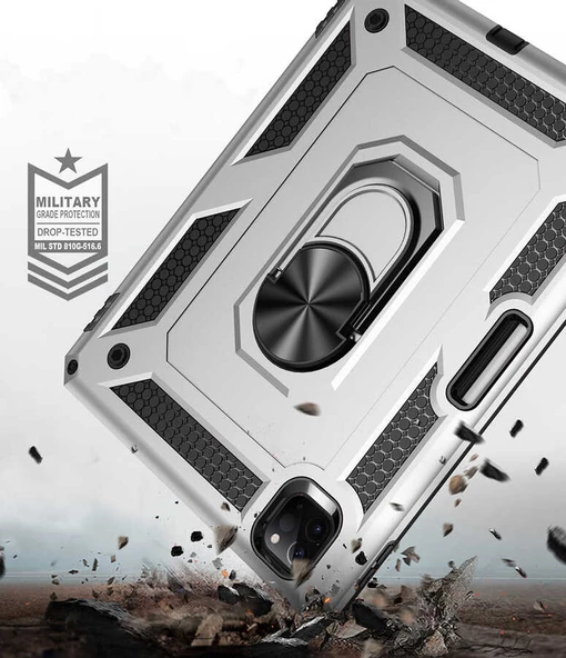 Apple iPad Pro 11 2021 (3.Nesil) Kılıf Yüzüklü Standlı Armor Zırh Tablet Silikon - Resim 7