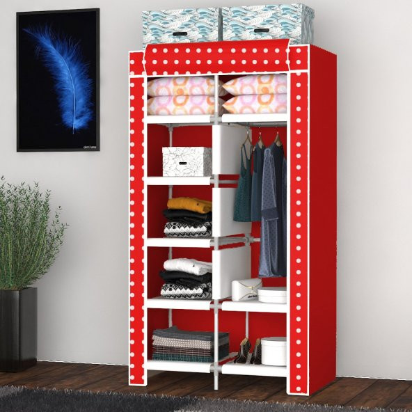 Raflı Askılı Çok Amaçlı Mini Bez Dolap - 7