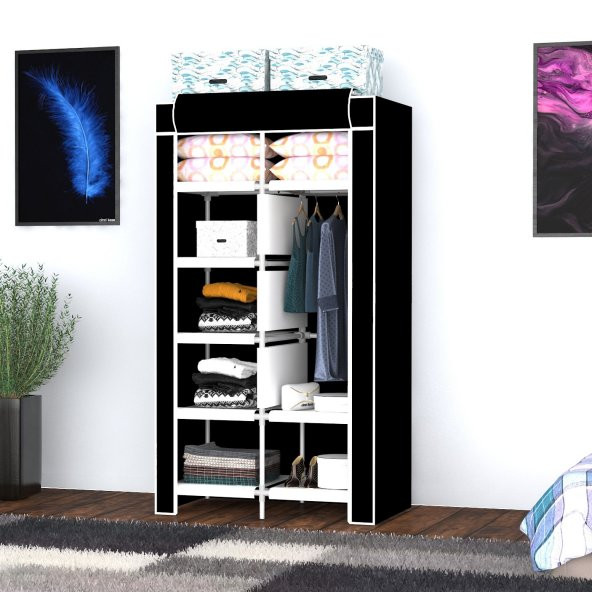 Raflı Askılı Çok Amaçlı Mini Bez Dolap - 10