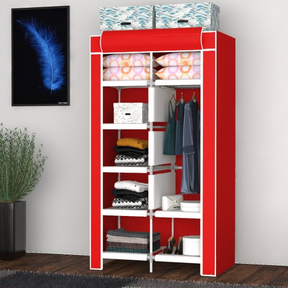 Raflı Askılı Çok Amaçlı Mini Bez Dolap - 11