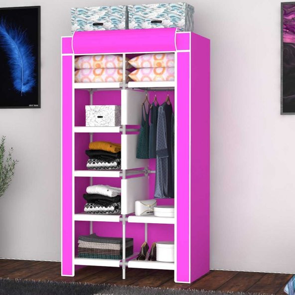 Raflı Askılı Çok Amaçlı Mini Bez Dolap - 14