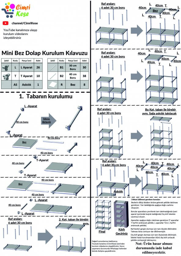 Raflı Askılı Çok Amaçlı Mini Bez Dolap - 15