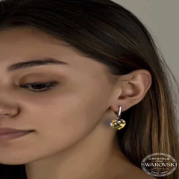 Swarovski Crystal Taşlı Gümüş Beyaz Kalp Sallantılı Kadın Küpe ürün görseli