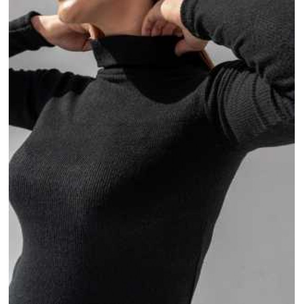 Siyah Balıkçı Yaka Fitilli Likralı Body Triko Kazak ürün görseli 1