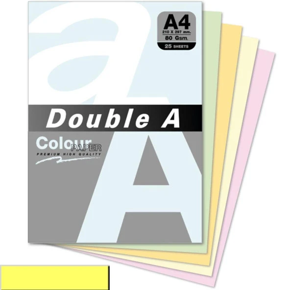 Double A Renkli Kağıt A4 80 GR Pastel Butter (25 Adet Pastel Butter Kağıt)