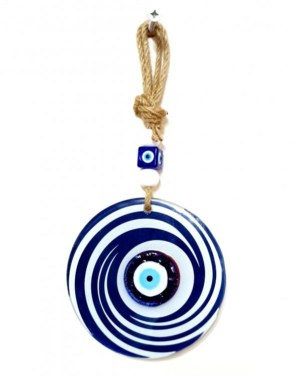 Nazar Boncuklu Lacivert Ve Beyaz Renkli Füzyon Cam Duvar Süsü ürün görseli