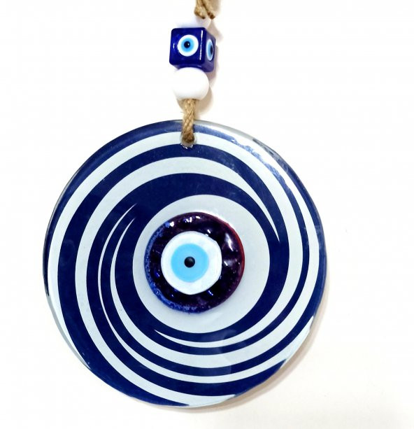 Nazar Boncuklu Lacivert Ve Beyaz Renkli Füzyon Cam Duvar Süsü - Resim 2