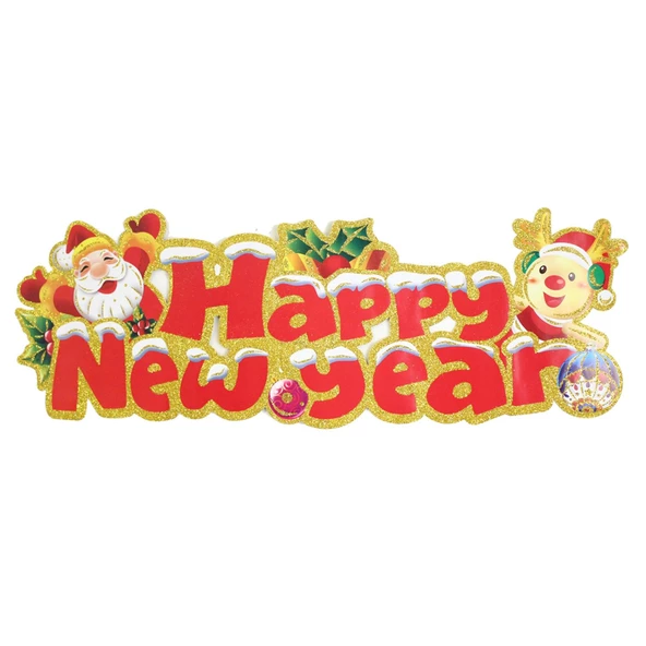 Happy New Year Yazılı Dekor Süs 75cm Yılbaşı Dekorasyon Süsleri Christmas Decorations Banner