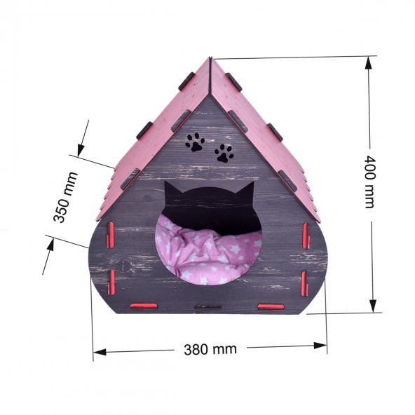 Mini Hobbit Doğal Ahşap Pati Detaylı Kedi Köpek Evi - 4