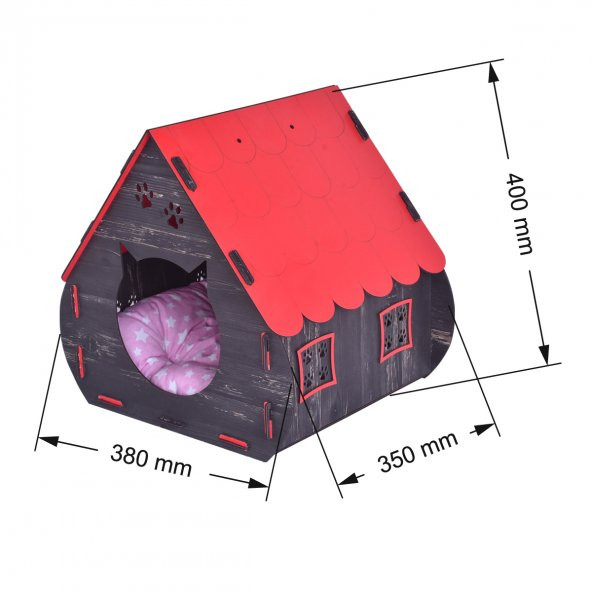 Mini Hobbit Doğal Ahşap Pati Detaylı Kedi Köpek Evi - 5