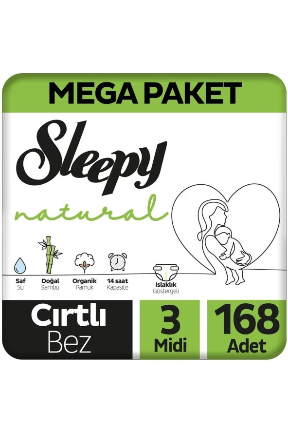 Sleepy Natural 3 Numara Midi 168'li Bebek Bezi