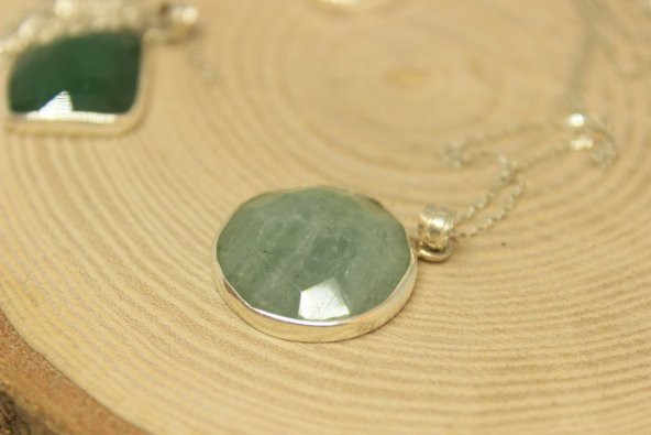 Zümrüt Taşı Gümüş Kaplama ve Gümüş Zincir Dahil Kolye Ucu - 3