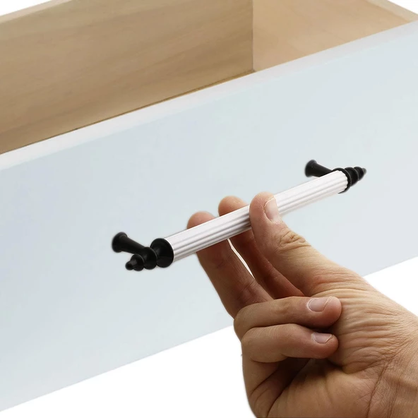 Ovacık Mobilya Çekmece Mutfak Dolap Dolabı Kulpu Kulbu (128 MM-12.8 CM) Beyaz Siyah Metal Kulpları - Resim 5