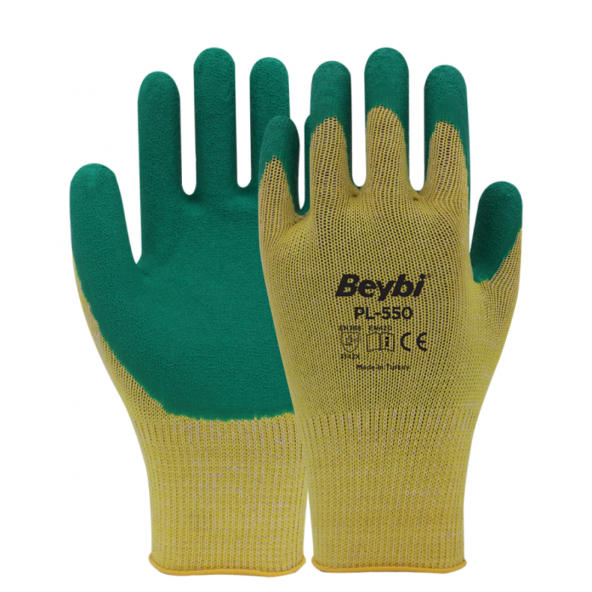 Beybi Pl550 Polyester Örme Lateks Yeşil Iş Eldiveni 12 Çift