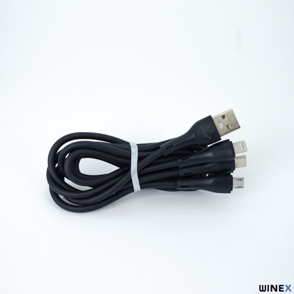 Winex CA107 Gfz 3in1 Micro, Lightning, Type-C Çıkışlı Data ve Şarj Kablosu 3.4A Siyah - 2