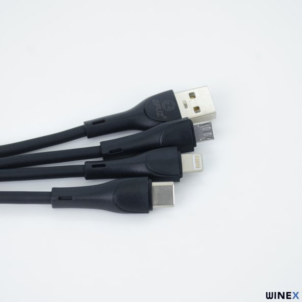 Winex CA107 Gfz 3in1 Micro, Lightning, Type-C Çıkışlı Data ve Şarj Kablosu 3.4A Siyah - 3