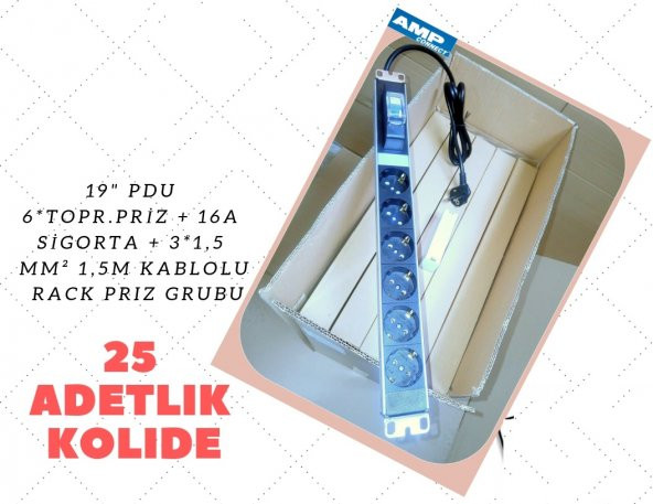 1U 19" 6Lı Sigortalı Priz Grubu