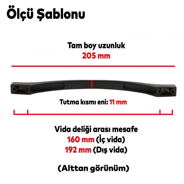 Çekmece Mutfak Dolap Kapak Kulpu Kulbu 160-192 mm Mat Siyah Metal Kulp - 3