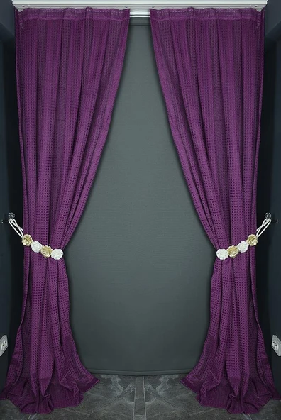 KARDELEN MODEL MOR RENK TEK KANAT Pileli Fon Perde 75*260 cm - Resim 5