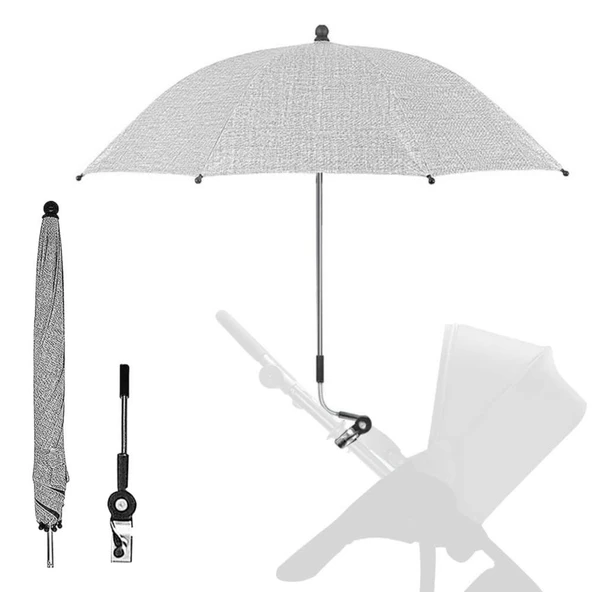 Valkyrie Bebek Arabası İçin Ayrılabilir 360 Derece Ayarlanabilir 75 cm Şemsiye - Gri - 3
