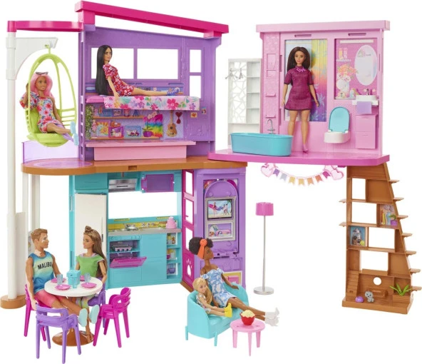 Barbie Tatil Evi (107 Cm), 30Dan Fazla Parçasıyla 2 Katlı, 6 Odalı, Salıncaklı, 3 Yaş Ve Üzeri Hcd5