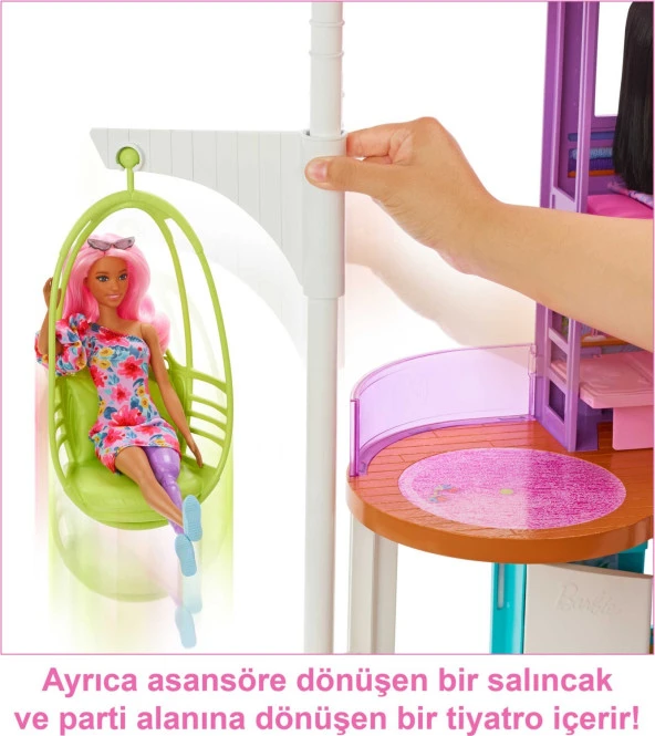 Barbie Tatil Evi (107 Cm), 30Dan Fazla Parçasıyla 2 Katlı, 6 Odalı, Salıncaklı, 3 Yaş Ve Üzeri Hcd5 - 4