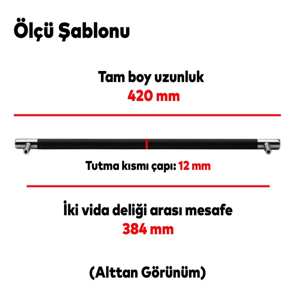 Hitit Mobilya Çekmece Mutfak Dolap Dolabı Kulpu Kulpları Kulbu 384 Mm Mat Siyah Krom Metal Kulp - 2